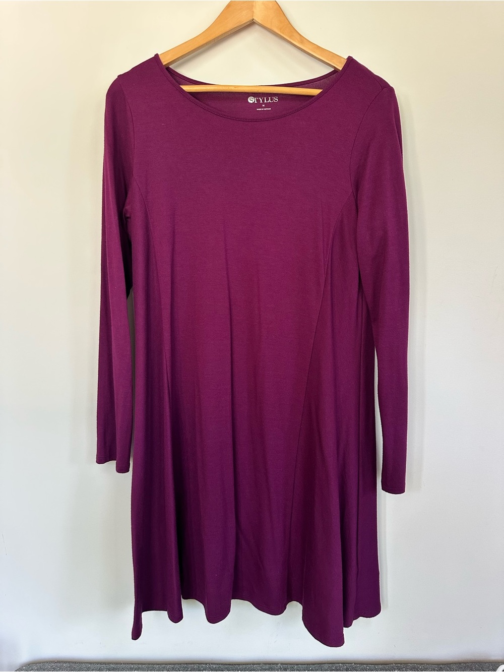 Stylus Women's Long Sleeve A-Line Dress in Berry Plum